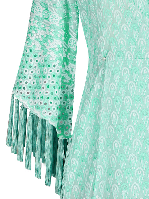 Мятное хлопковое платье-мини с бахромой, 3 Мятное хлопковое платье-мини с бахромой, 3