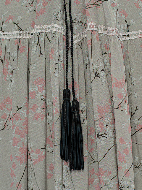 Серое платье-макси из шелка с цветочным принтом, 4