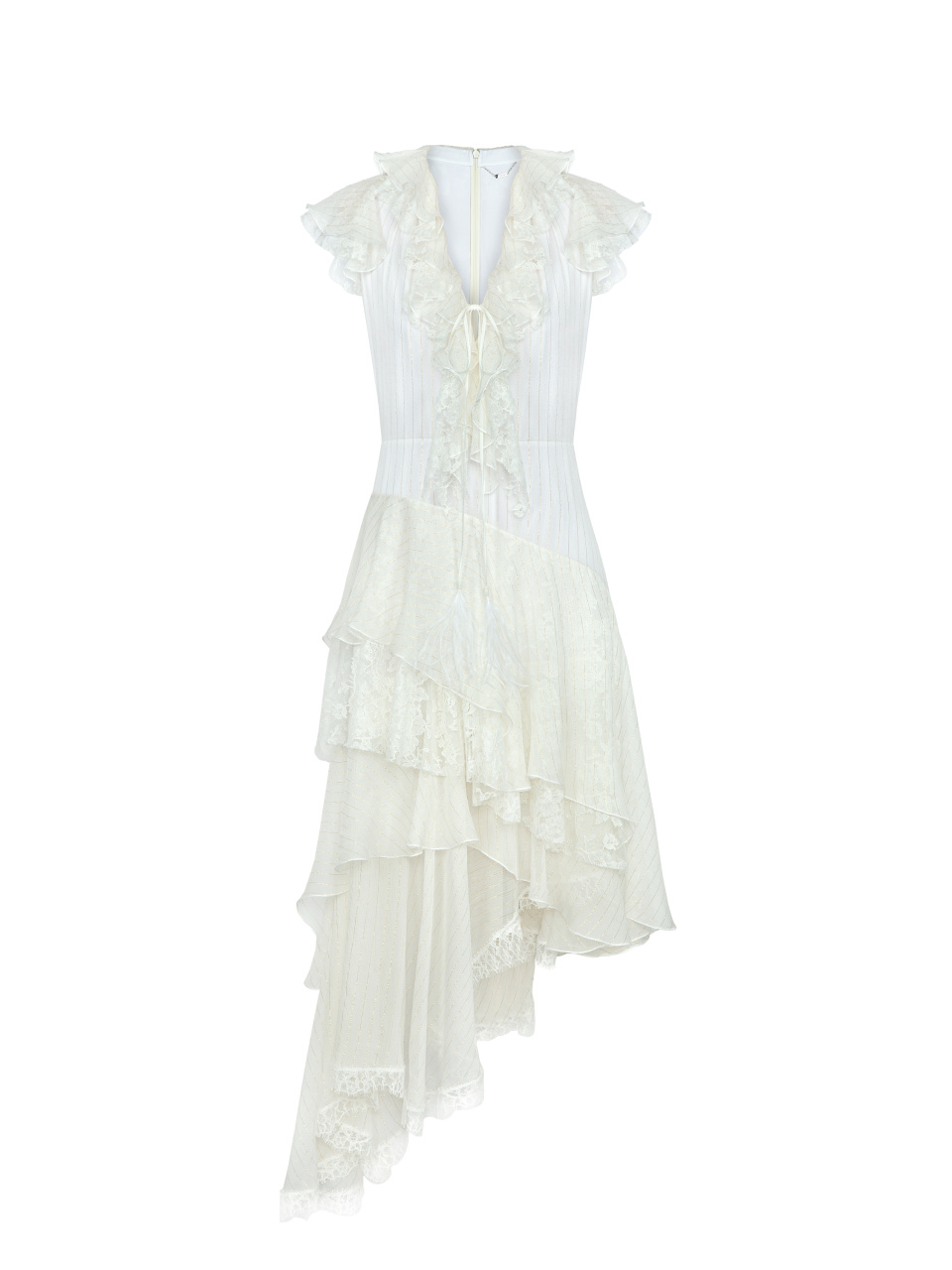 Белое платье-миди из шелка с люрексом и кружевом, 1