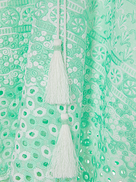 Зеленая детская туника из хлопка с помпонами, 3