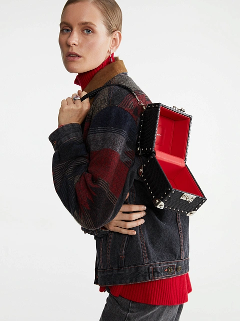 Черная сумка-куб из кожи питона, 12