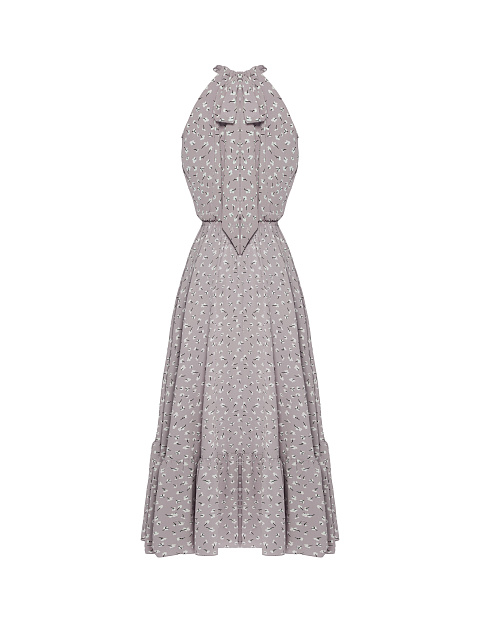 Серо-сиреневое платье-миди из вискозы с цветочным принтом, 2