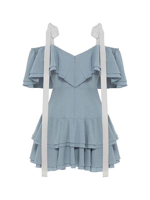 Голубое платье-мини из хлопка с воланами, 2