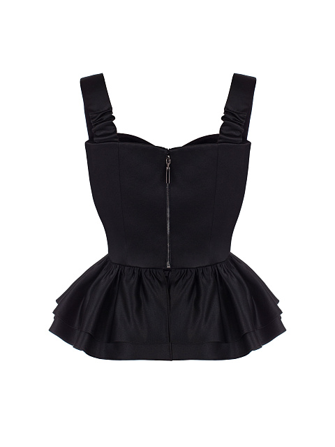 Черный атласный топ с баской, 2