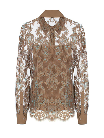 Бежевая блузка из кружева и шелка, 2