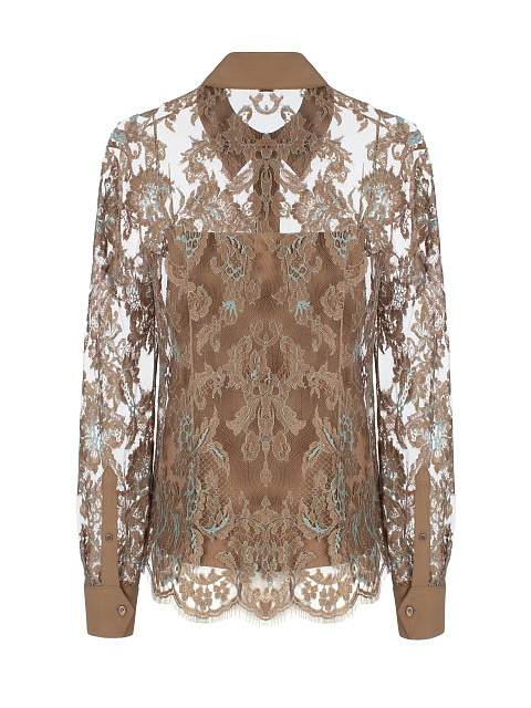 Бежевая блузка из кружева и шелка, 2