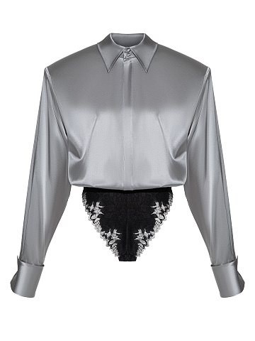 Серая блуза-боди из шелка, 1