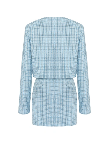 Голубой твидовый костюм из жакета и юбки-мини, 2