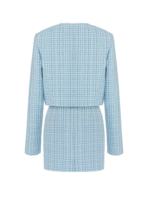 Голубой твидовый костюм из жакета и юбки-мини, 2