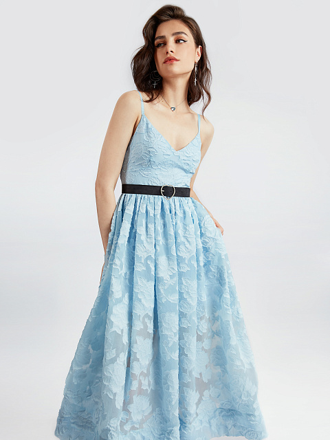 Голубое платье-миди из органзы, 4