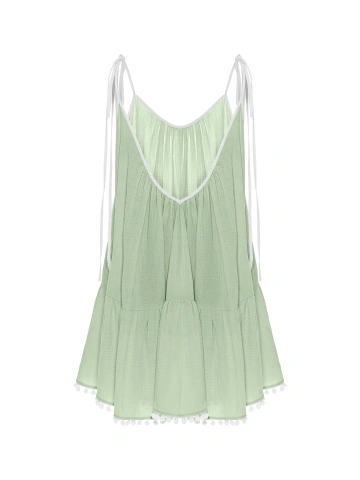 Зеленое платье-мини из муслина с открытой спиной, 2