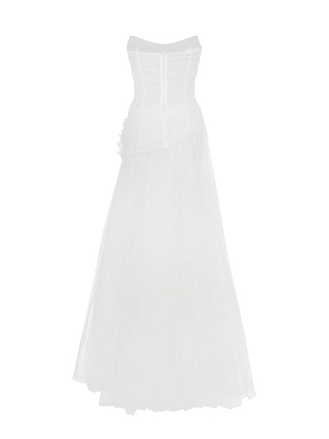 Белое платье из фатина с драпировкой и стразами, 2