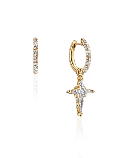 Асимметричные хупсы из желтого золота с подвеской, 1 Асимметричные хупсы из желтого золота с подвеской, 1