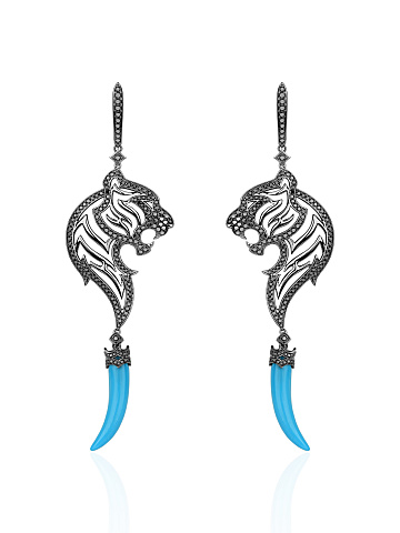 Серьги из черненого золота с бирюзой и черными бриллиантами, 1