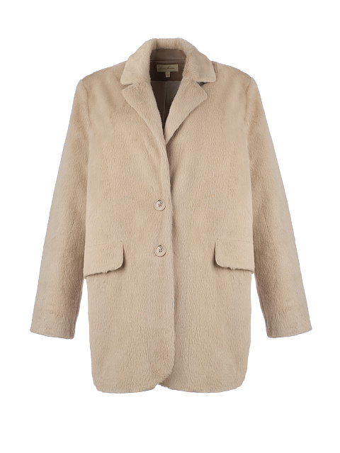 Бежевый однобортный жакет из эко-меха, 1