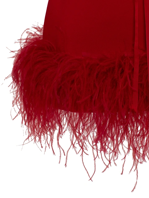 Красное платье-мини из трикотажа с боа, 3