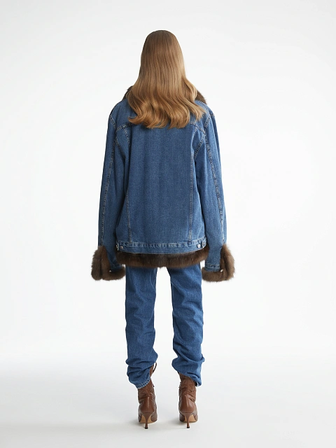 Синяя джинсовая куртка с подкладом из меха баргузинского соболя, 4 Синяя джинсовая куртка с подкладом из меха баргузинского соболя, 4