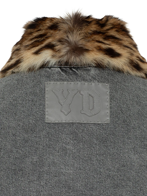 Серая джинсовая куртка с подкладом из меха дикой кошки, 5