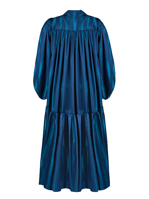 Синее шелковое платье с рукавами-фонариками, 2 Синее шелковое платье с рукавами-фонариками, 2