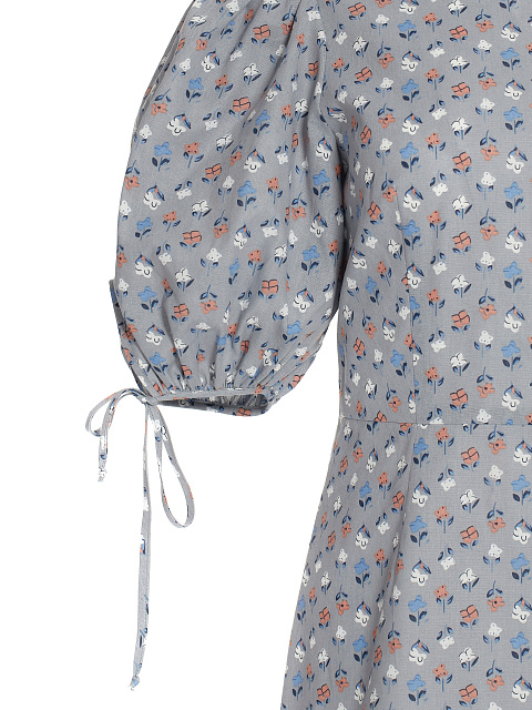 Серое хлопковое платье-мини с цветочным принтом, 3