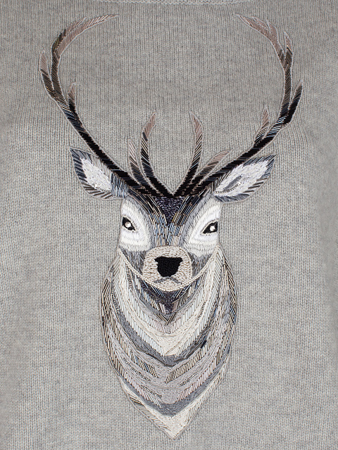 Серый кашемировый свитер с вышивкой, 3