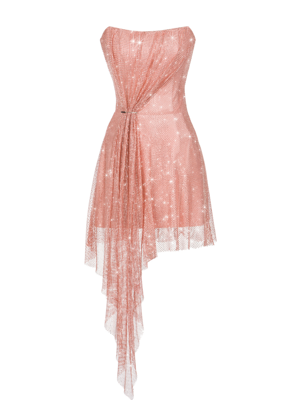 Розовое платье-мини из сетки со стразами, 1