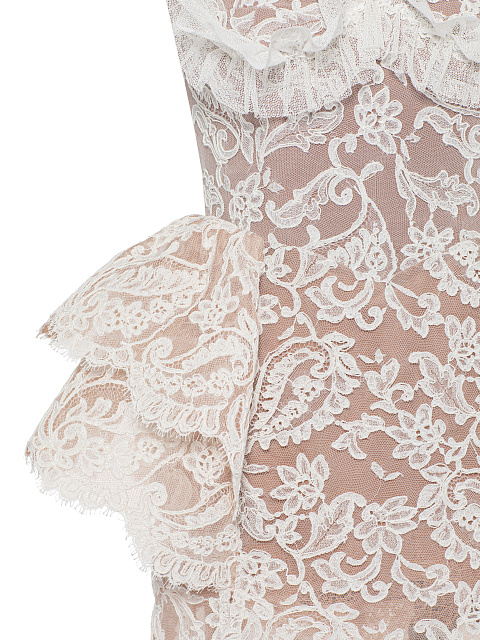 Белое платье-макси из кружева с баской, 4