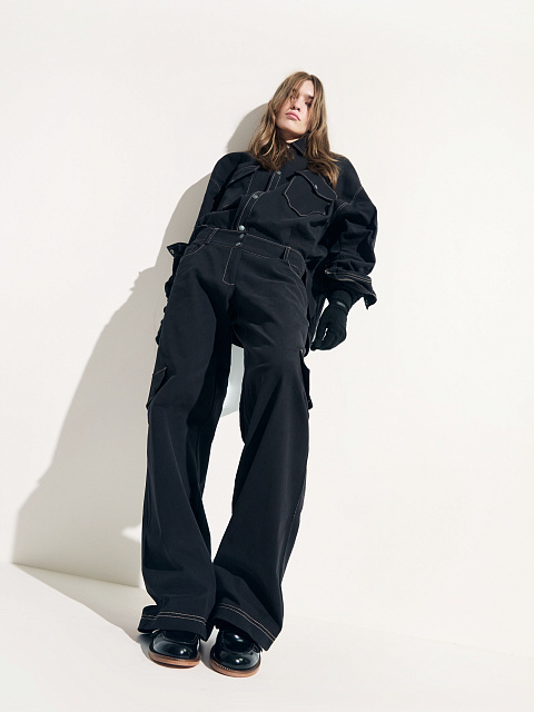 Черный хлопковый костюм с принтом на спине, 2