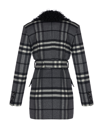 Серое шерстяное пальто в клетку, 2