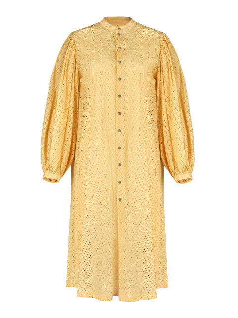 Желтое хлопковое платье-рубашка на кнопках, 1