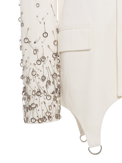 Молочный жакет с фигурным низом и декором из булавок, 3