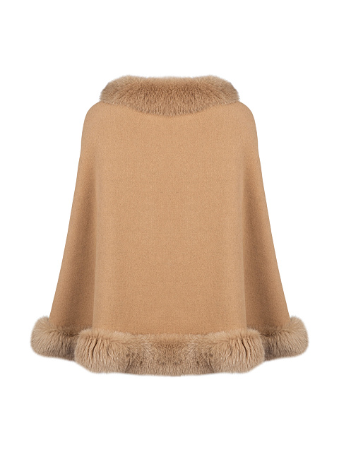 Бежевый кашемировый кейп с мехом лисы, 2