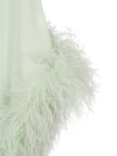 Мятное асимметричное платье-миди с боа, 3