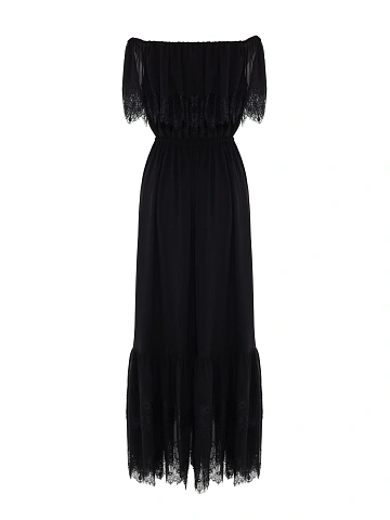 Черное платье из шифона с воланами и кружевом, 2