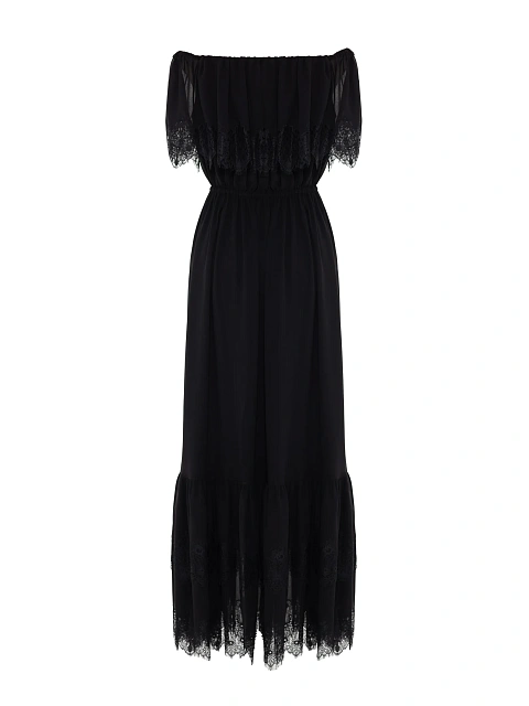 Черное платье из шифона с воланами и кружевом, 2