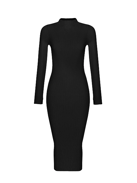 Черное вязаное платье-миди с вырезами по бокам, 1