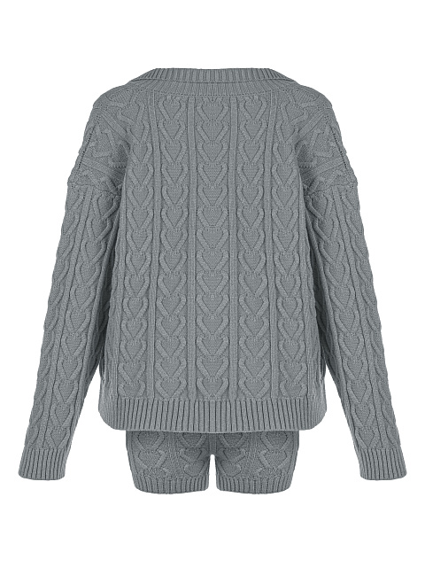 Серый вязаный комплект из пуловера и шорт, 3 Серый вязаный комплект из пуловера и шорт, 3