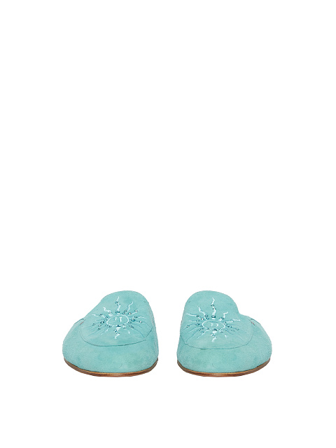 Бирюзовые мюли из замши с вышивкой, 2 Бирюзовые мюли из замши с вышивкой, 2