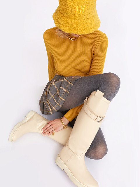 Бежевые кожаные сапоги с ремешком, 5