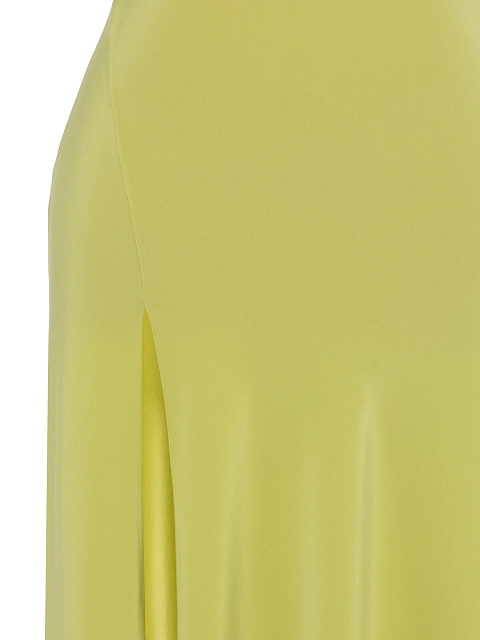 Салатовое платье-макси из шелка с высоким разрезом, 3