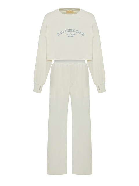 Белый трикотажный костюм Bad Girls Club с голубой вышивкой, 1