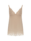 Платье комбинация из бежевого крепового шифона, мини с кружевом по низу и лифу