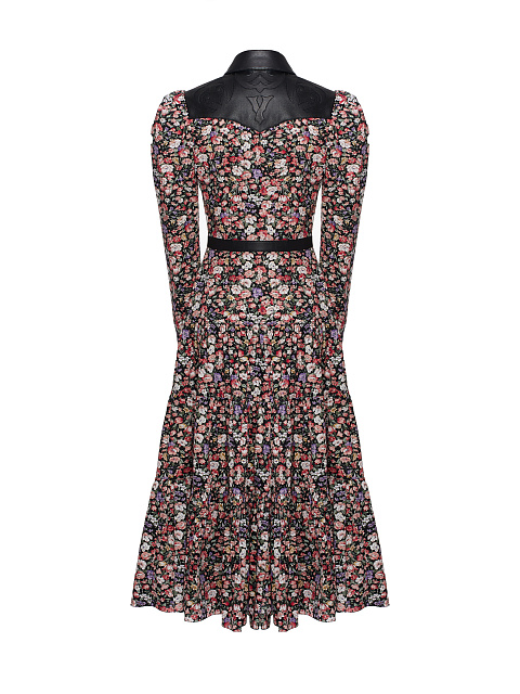Хлопковое платье-миди с цветочным принтом и отделкой из кожи, 2 Хлопковое платье-миди с цветочным принтом и отделкой из кожи, 2