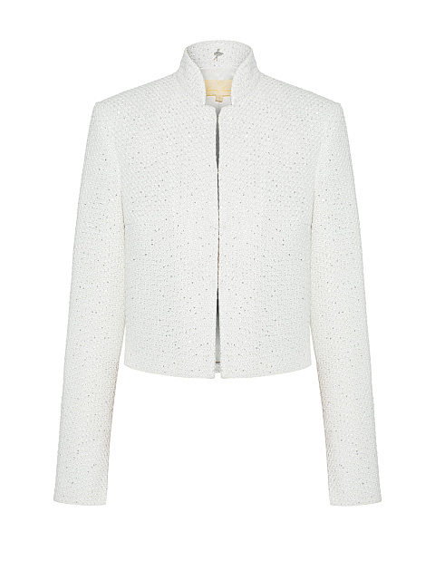 Белый твидовый жакет с бантом, 3