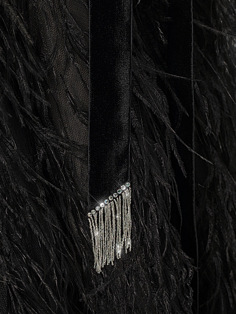 Черное платье-макси из сетки с перьями и стразами, 5 Черное платье-макси из сетки с перьями и стразами, 5