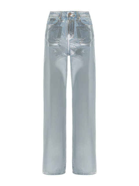Прямые джинсы голубого цвета с серебряным напылением, 1