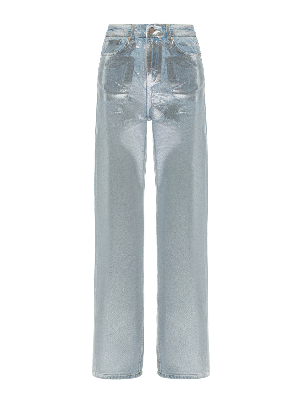 Прямые джинсы голубого цвета с серебряным напылением, 1