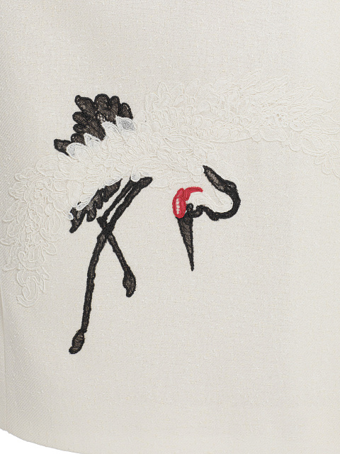 Молочное однобортное пальто с вышивкой, 7