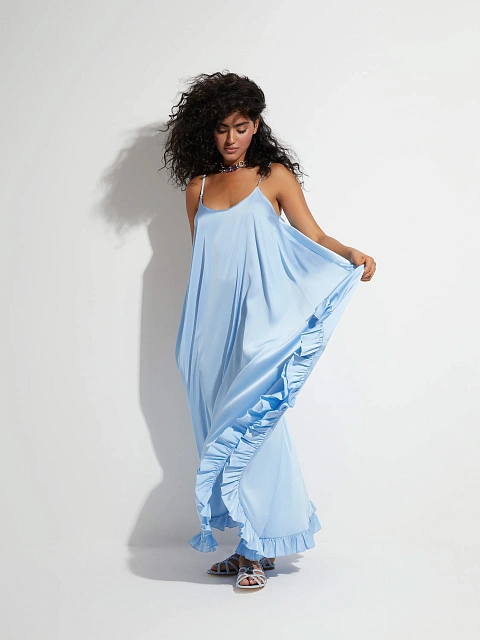 Синий сарафан из вискозы с рюшами, 6