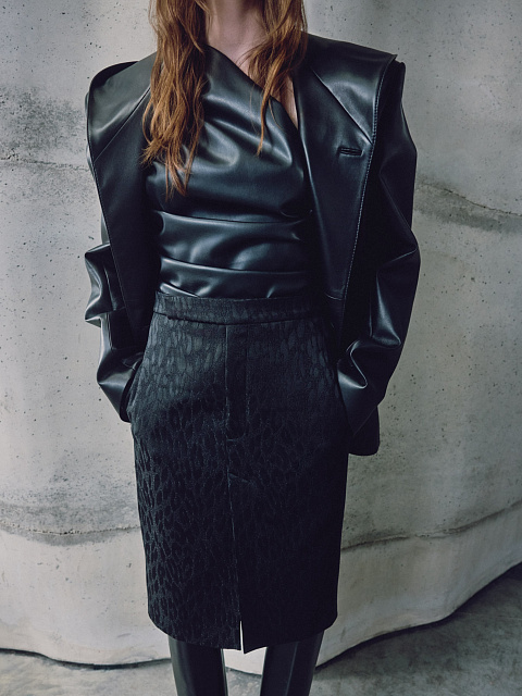 Черная юбка-миди из жаккарда с леопардовым принтом, 3